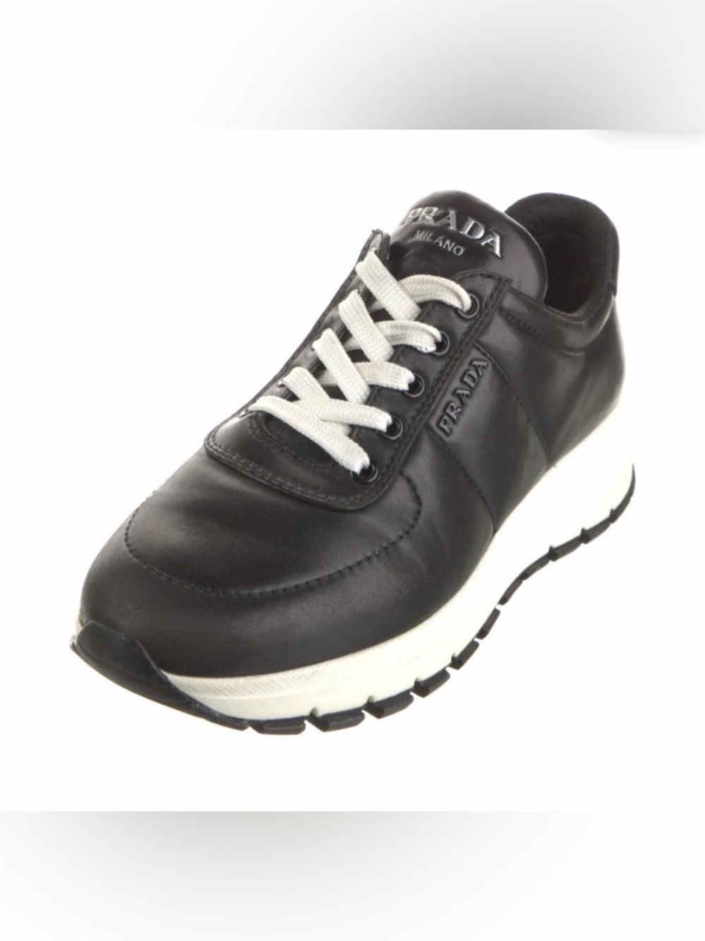 100% authentic Prada Black Leather Sneaker with White Sole